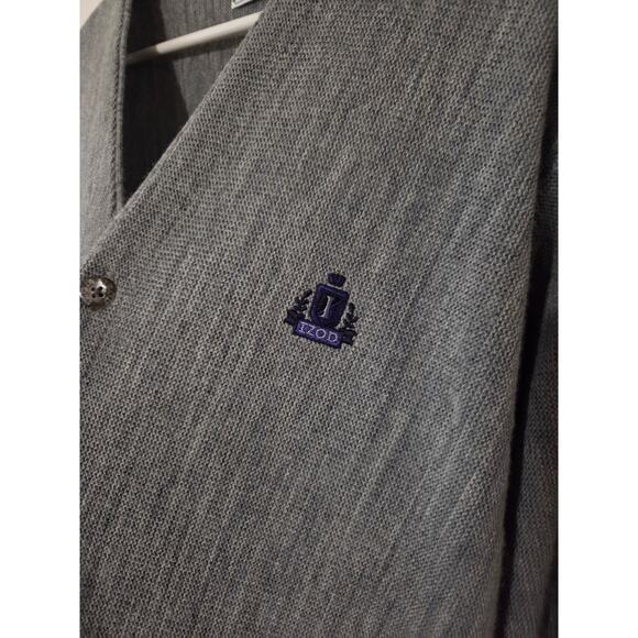 Vtg Izod Large Cardigan Sweater Gray Tennis Varsity Preppy Embroidered Shield - Picture 3 of 6